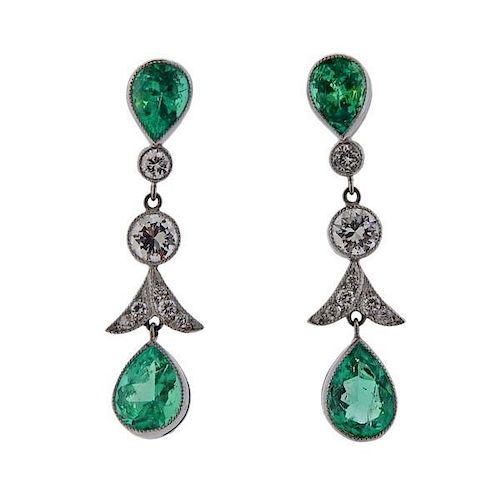 Platinum 3.53ctw Emerald Diamond Earrings