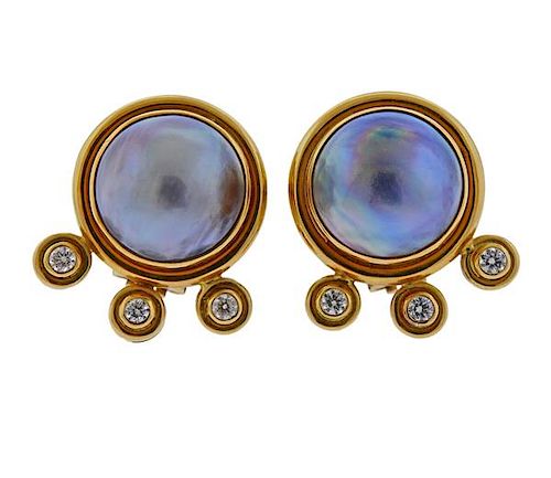 Elizabeth Locke 18K Gold Diamond Mabe Pearl Earrings