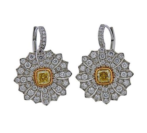 Tiffany &amp; Co Daisy Platinum Gold Yellow Diamond Earrings 