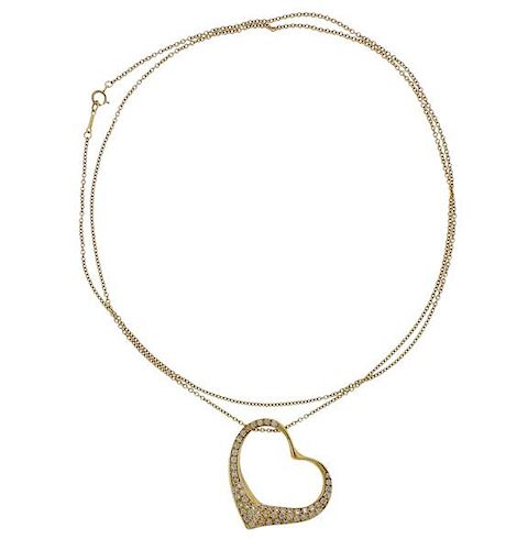 Tiffany &amp; Co Peretti Open Heart 18k Gold Diamond Necklace 