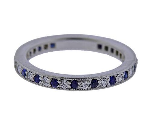 Tiffany &amp; Co Diamond Sapphire Platinum Wedding Band Ring 