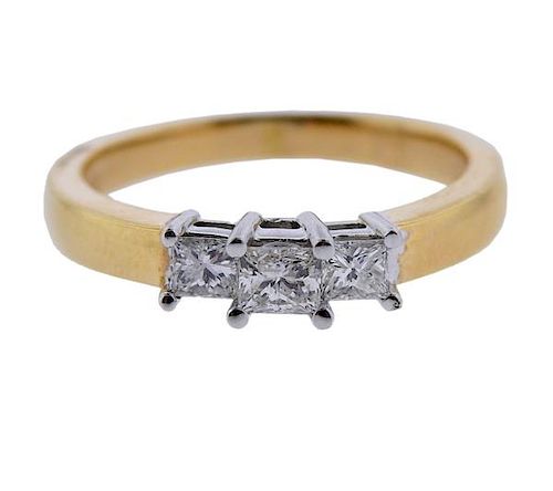 14k Gold Diamond Three Stone Engagement Ring 
