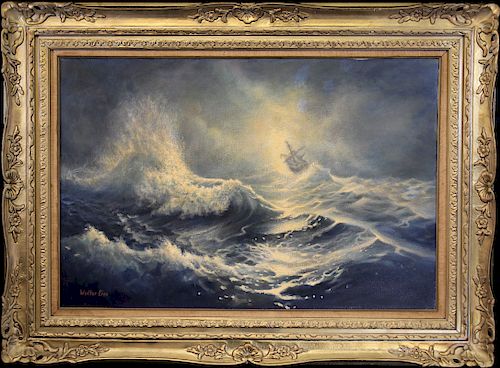 Signed, Early 20th C. Ship in Rough Seas