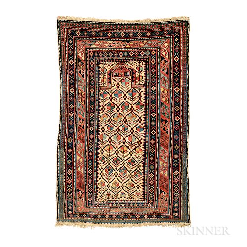 Shirvan Prayer Rug, Caucasus, c. 1870, 5 ft. 8 in. x 3 ft. 6 in.  Provenance:  The Cadle Collection.