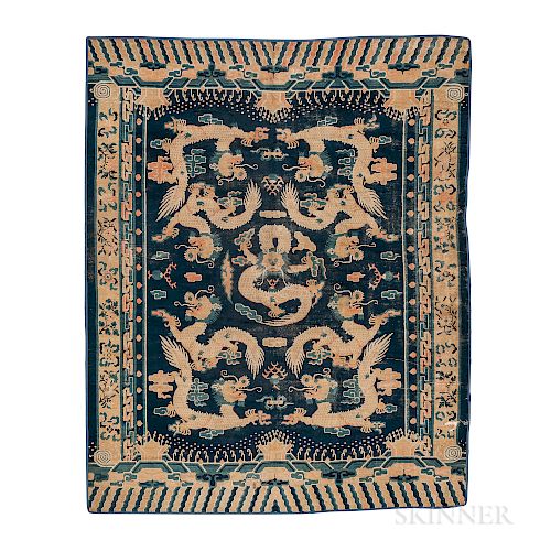 Ningxia Carpet with Dragons, western China, c. 1870, 11 ft. 3 in. x 9 ft. 1 in.