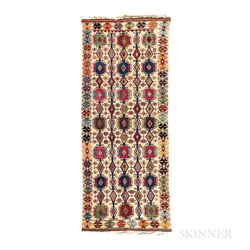 Aleppo Kilim, eastern Turkey, c. 1860, 11 ft. 8 in. x 4 ft. 8 in.  Provenance:  The Cadle Collection.