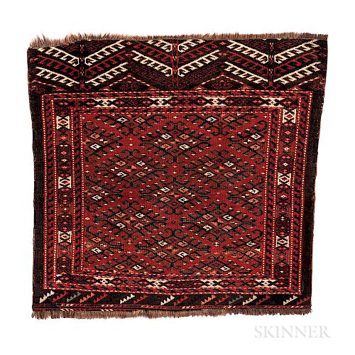 Chaudor Turkoman Bagface, Central Asia, c. 1900, 2 ft. 10 in. x 3 ft. 1 in.  Provenance:  The Cadle Collection.