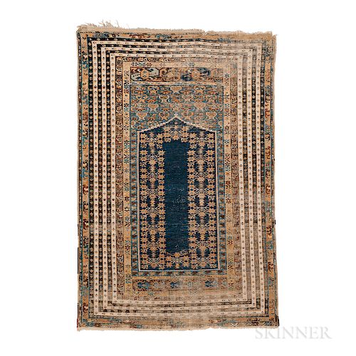 Kula Prayer Rug, Turkey, c. 1850, 5 ft. 7 in. x 3 ft. 5 in.