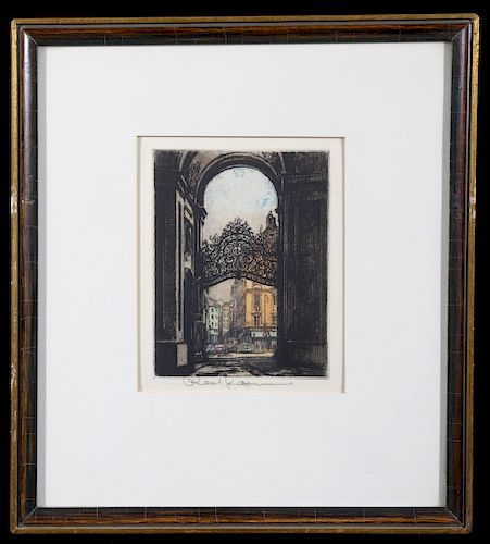Arched Gateway Colored Etching by Robert Kasimir