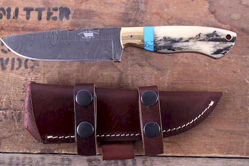 Montana Territory Knives Damascus Scrimshaw Knife