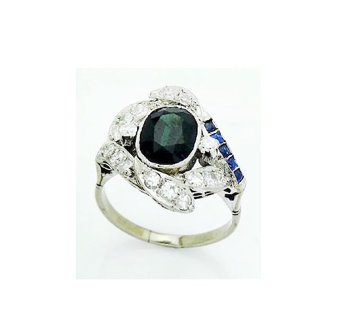 Estate Gold Apx. 4.95 TCW Diamond & Sapphire Ring
