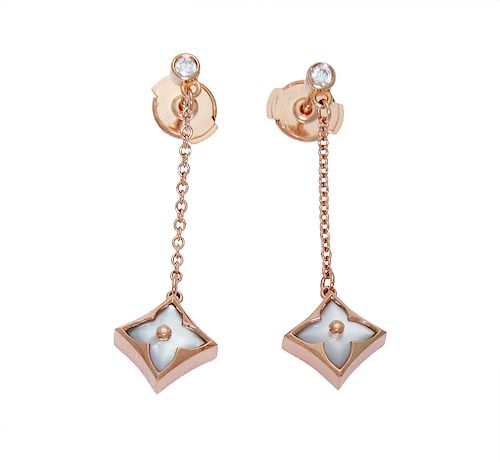 Louis Vuitton Color Blossom 18K Rose Gold Malachite Star Stud Earrings