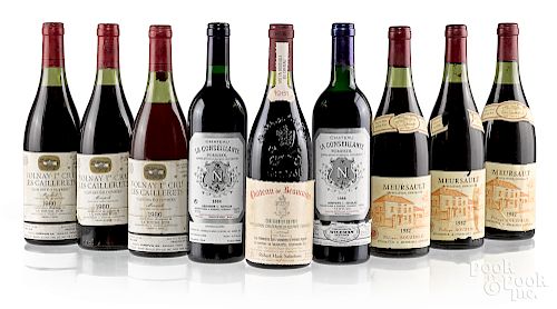 Nine bottles of French red wine