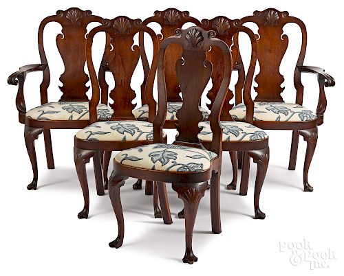 Set of six benchmade Queen Anne style walnut dining chairs