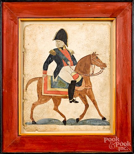 Watercolor cutout of an officer on horseback