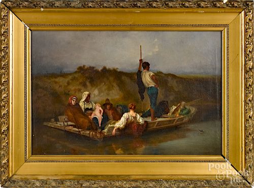 Ernest Hebert (French 1817-1908) boating scene