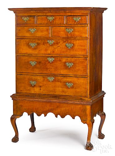 Pennsylvania Chippendale tiger maple chest on frame