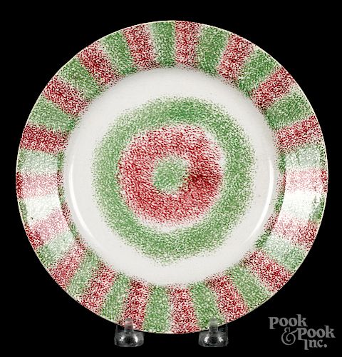 Green and red rainbow spatter bullseye plate