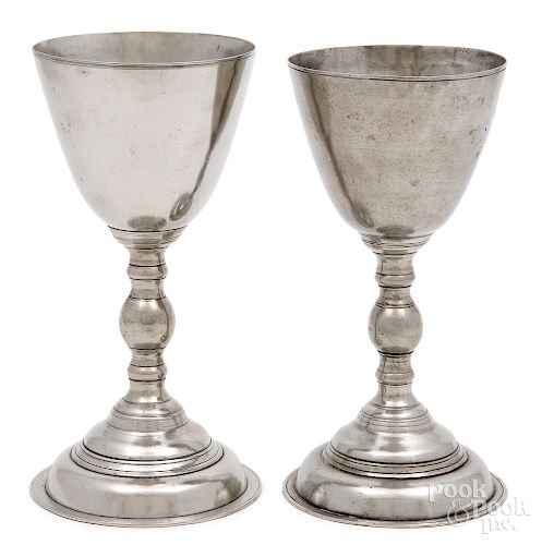 Pair of Albany, New York pewter chalices