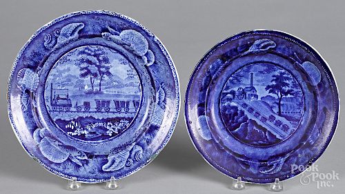 Two Staffordshire historical blue B & O Railroad plates