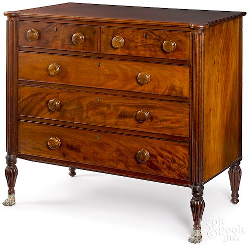 Massachusetts Sheraton mahogany chest of drawers