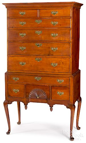 New England Queen Anne cherry high chest in two parts