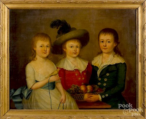 Oil on canvas portrait of three children