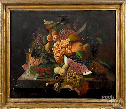 American oil on canvas still life with fruit