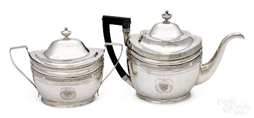 New York coin silver teapot and sugar
