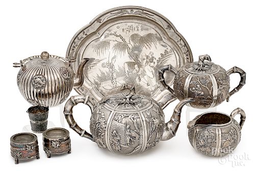 Chinese export three-piece silver tea service