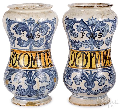 Pair of Italian majolica albarello jars