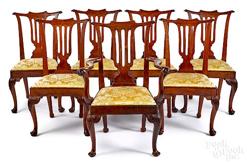 Set of seven George II mahogany dining chairs
