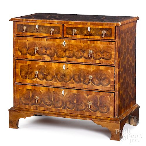 George I oyster veneer chest of drawers