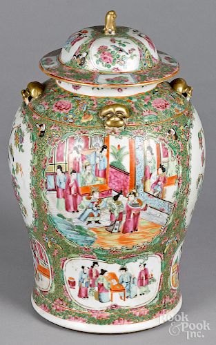 Chinese export porcelain rose medallion urn and cover