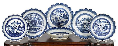Six Chinese export porcelain scalloped edge dishes