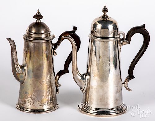 Two sterling silver lighthouse coffee pots
