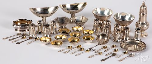 Group of sterling silver salts, shakers, etc.