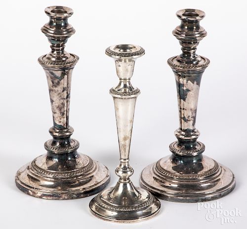 Pair of silver plated candlesticks, etc.