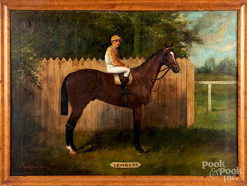 Oil on canvas horse and jockey