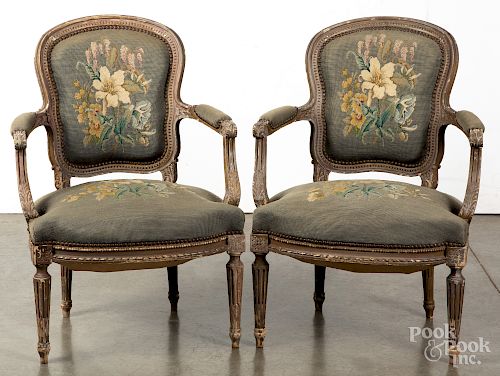 Pair of French painted fauteuils