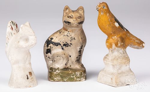 Chalkware cat, squirrel and bird on perch