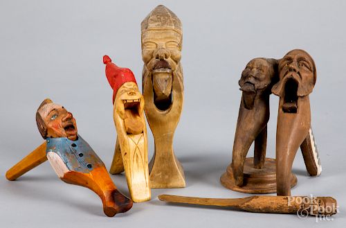 Five German carved nutcrackers, etc.