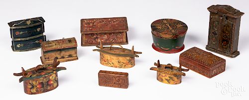 Collection of European carved and painted boxes