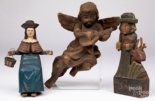 Three Continental carved and painted figures