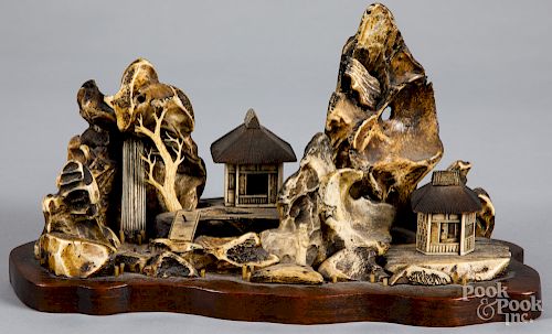 Japanese carved bone model village