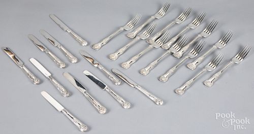 Set of twelve English silver forks, etc.