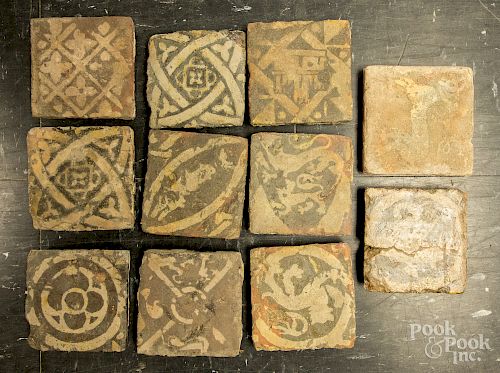 Group of early redware tiles