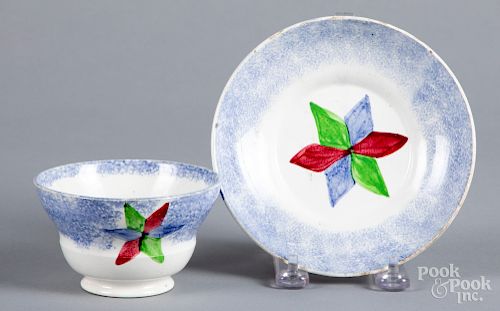 Blue spatter cup and saucer with star
