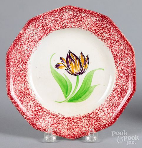 Red spatter plate with mourning tulip