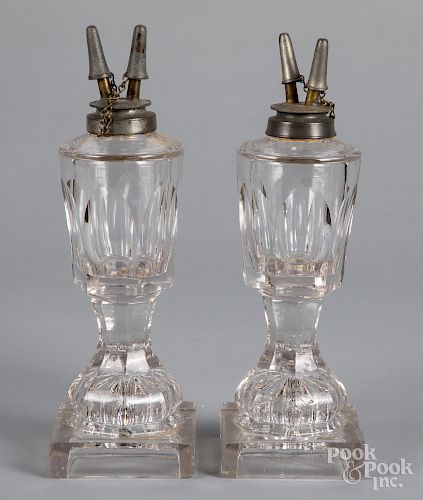 Pair of colorless glass fluid lamps